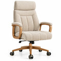 Fauteuil de bureau beige à haut dossier et base à roulettes