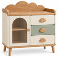 Commode enfant crème et verte à porte cintrée et tiroirs à poignées nuage