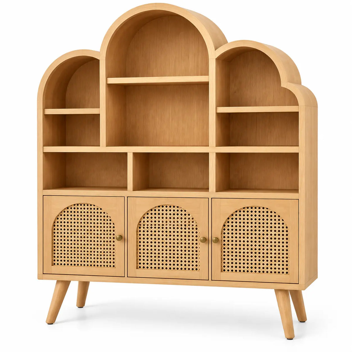 Bibliothèque beige à trois arches et trois portes basses tressées