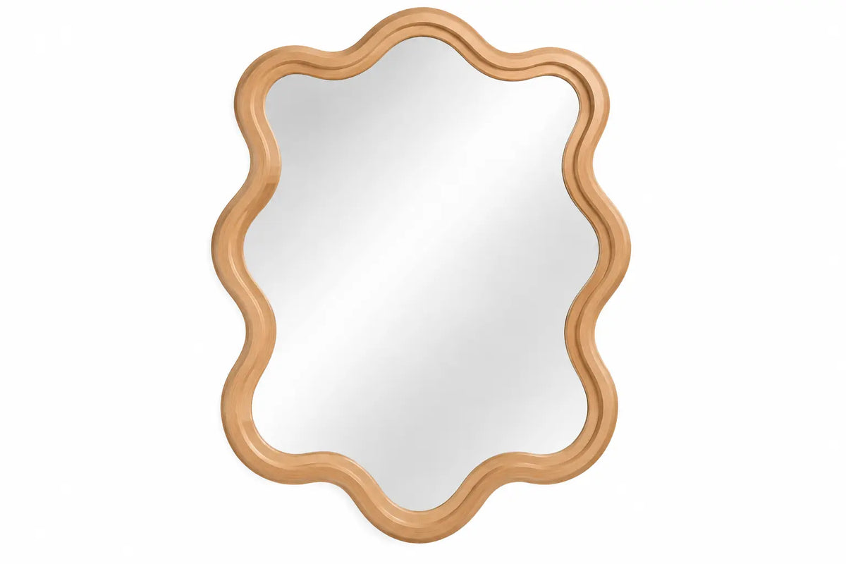 Miroir vertical à cadre beige ondulé et contour festonné