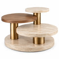 Table à plateaux ronds étagés beige et marron avec supports dorés